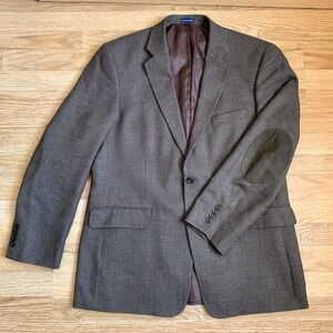 Stafford Essentials Sports Coat‎ 44L Classic Fit Elbow Patch Houndstooth Wool